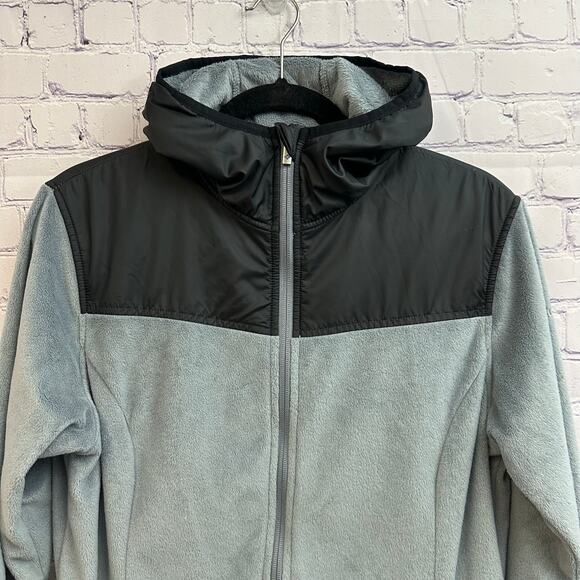 Columbia Gray Black Hooded Fleece Zip Up Jacket Large Lightweight Fall - Picture 2 of 7